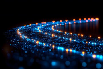 Futuristic Digital Data Highway with Glowing Blue and Orange Lights for Technology Design