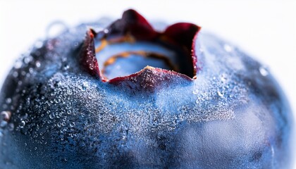 Fototapeta premium Extreme macro blueberry surface: powdery bloom & tiny indentations. Delicate fruit detail, natural texture. Fresh berry close-up, organic.