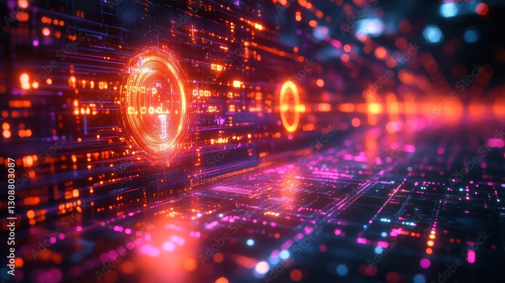 Aufkleber futuristic digital data stream tunnel with glowing interface
