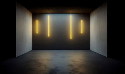 Ein dunkler Raum mit einem gelben Licht an der Decke und einem schwarzen Hintergrund