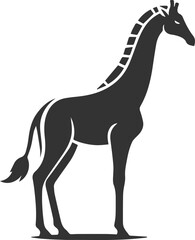 Giraffe standing still with its tail slightly curled vector silhouette