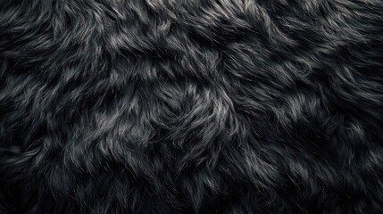 A close-up view of a soft, dark fur texture, showcasing its wavy and fluffy appearance.