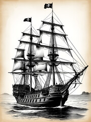 Fototapeta premium PNG Vintage pirate ship illustration