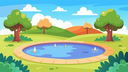 Obraz premium The parks once muddy and neglected pond is now a glistening oasis thanks to the hard work of the community.. Vector illustration