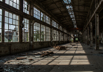 Abandoned factory with broken windows