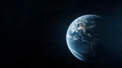 Obraz premium Digital Illustration of the Earth from Space with Blue and White Hues Against a Dark Starry Background