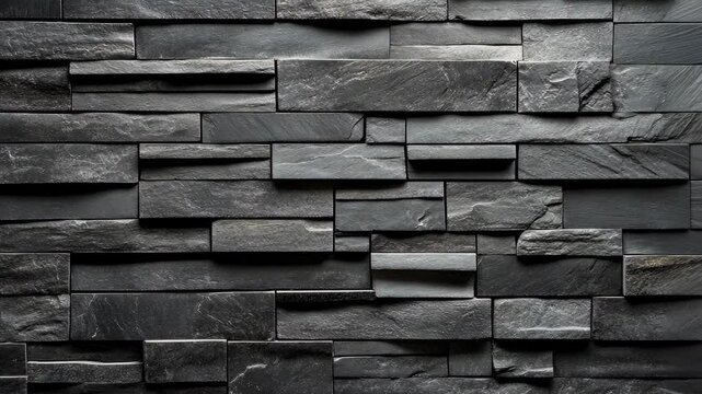 Black slate stone wall with varying textures in modern interior design space