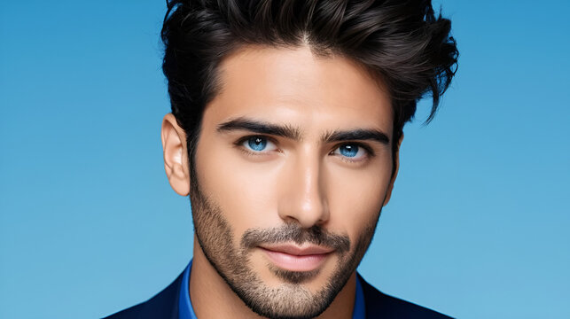 Un encantador chico rubio de pelo corto y ojos muy grandes y azules