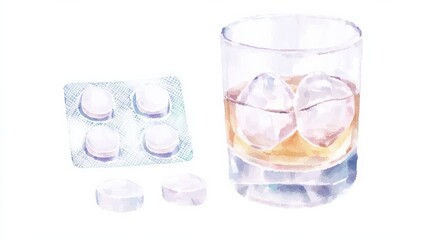 Medication and Drink in Artistic Watercolor Style