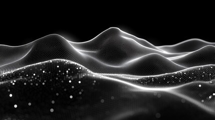 Abstract Digital Landscape with Glowing Particles