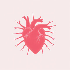 a simple geometric heart icon with thin red lines extending outward representing the circulatory system