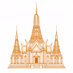 Obraz premium minimalist flat design illustration of grand temple with intricate details, featuring multiple spires and ornate architecture, showcasing cultural heritage and artistry