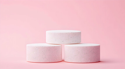 Abstract Geometric Podium Display With Speckled Texture and Pink Background