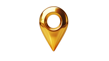 Glossy Gold 3D Location Pin Icon with Reflective Surface on Solid Black Background