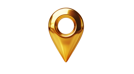 Glossy Gold 3D Location Pin Icon with Reflective Surface on Solid Black Background