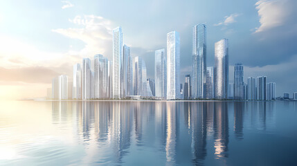 Fototapeta premium Future city water reflection