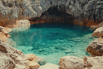 A scenic view of Postojna Cave, dramatic and natural, geological beauty