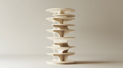 A modern rotating bookshelf with multiple circular shelves, standing alone on a neutral background