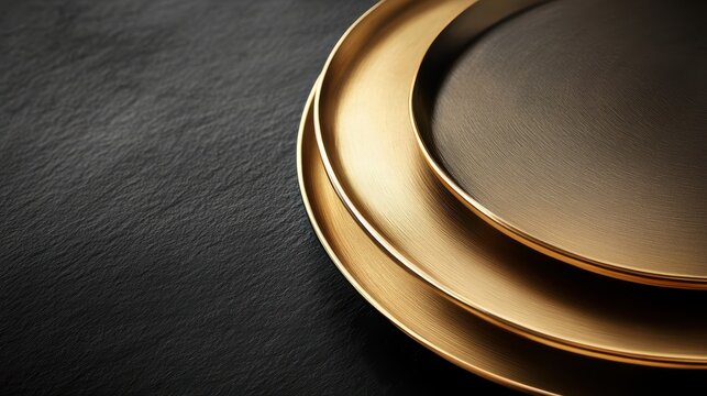 Elegant gold plates on dark slate surface highlighting luxury dining concept