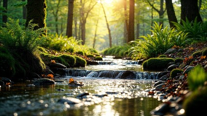 Tranquil Forest Stream: A Glimpse of Nature’s Serenity,Generative A,AI,