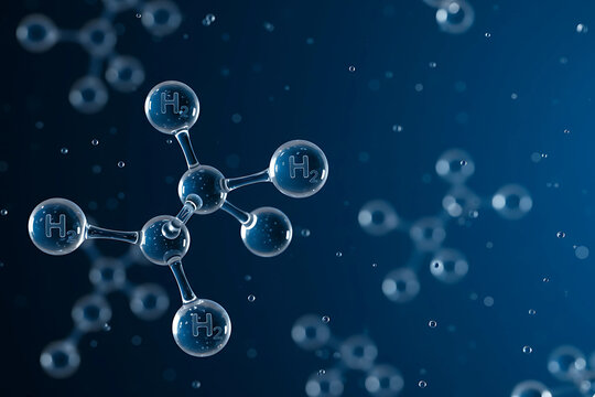 3D rendered molecules encased in glass-like material on a vibrant blue background