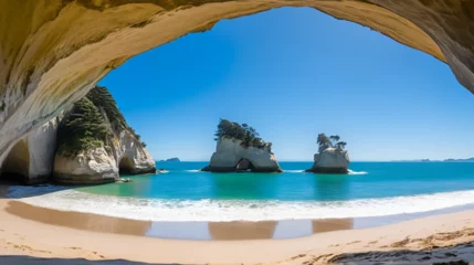 Acrylglasbilder Cathedral Cove morning wide view from the rock arch at cathedral cove at hahei, new zealand  © Frank