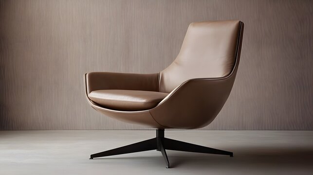 A contemporary leather armchair with a swivel base and sleek silhouette, set against a neutral backdrop