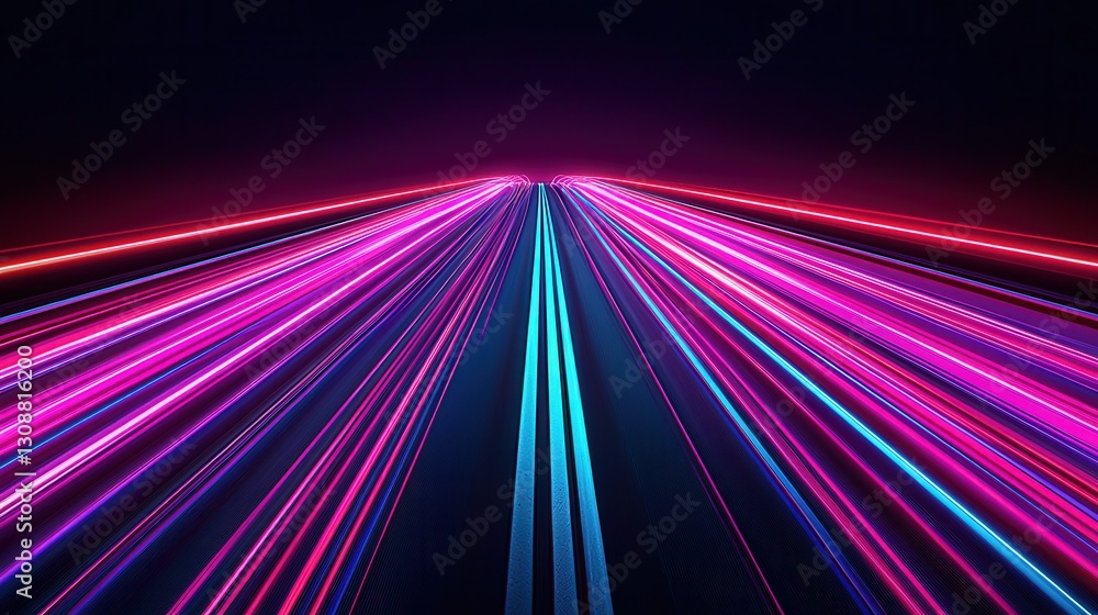Poster vibrant neon light trails creating a dynamic abstract background in dark atmosphere