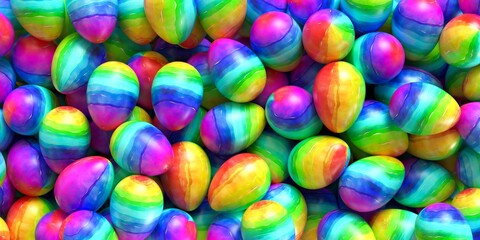 Pile of birght and colorful Easter Eggs. 3D rendering illustration.