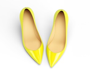 A pair of yellow women's shoes, top view. 3D rendering illustration.