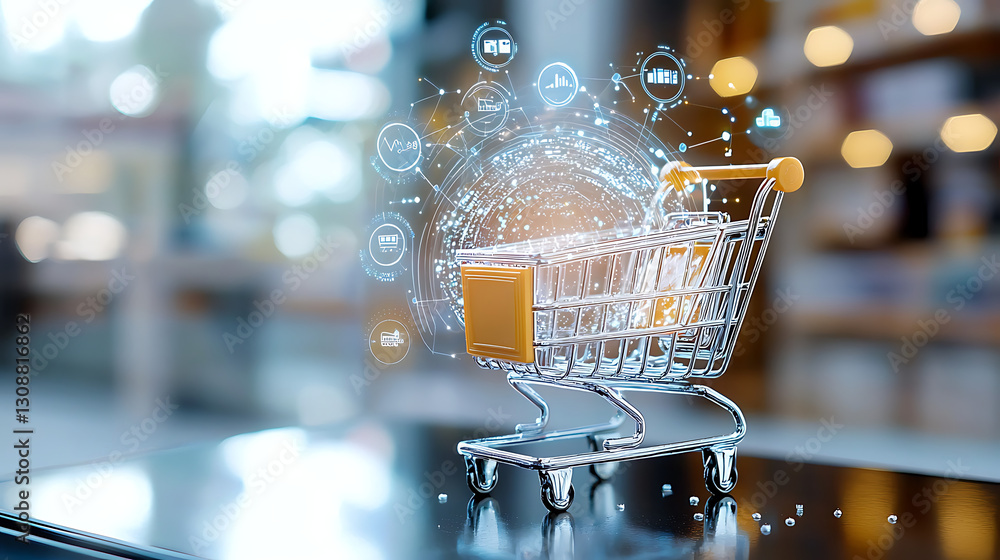 Poster digital shopping experience online retail e-commerce visualization modern marketplace interactive vi
