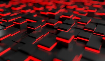 abstract image of cubes background in red light. 3D rendering illustration