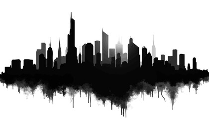 Obraz premium Silhouette skyline of a modern city against a white background