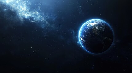 Obraz premium Planet earth rotating in space with shining nebula and stars