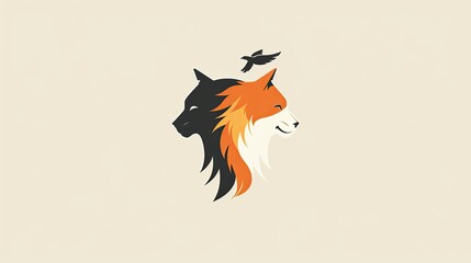 Fototapeta premium logo design, cat and dog side by side, simple vector graphic logo of pet shop with yellow orange color scheme