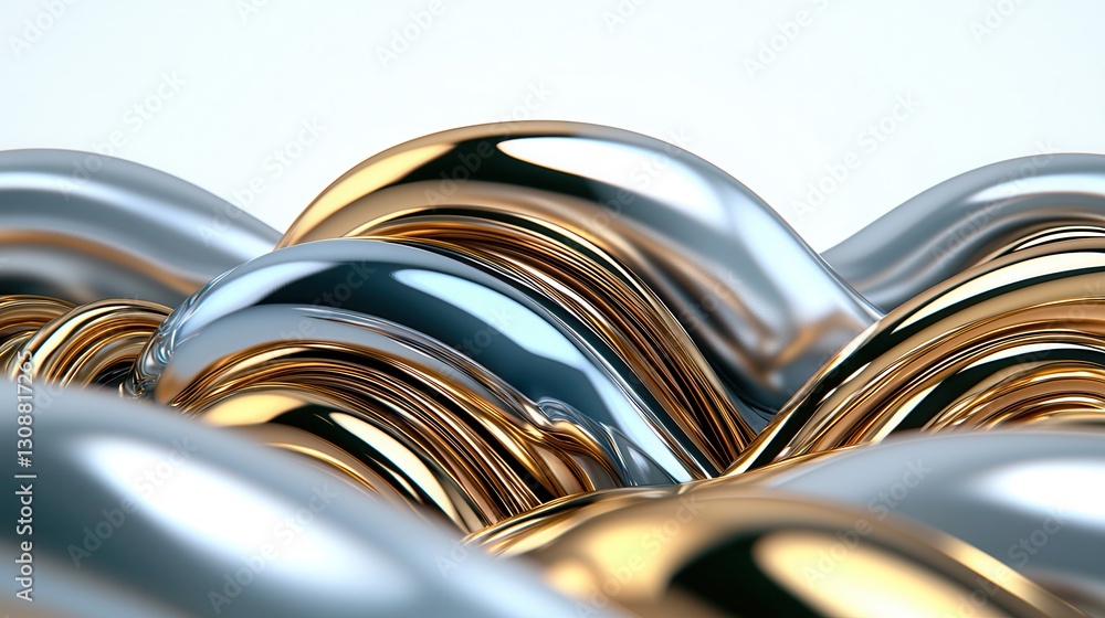 Poster abstract silver and gold wave patterns with smooth reflective surfaces and textures