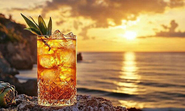 cynar cooler cocktail in sunset zoom in video