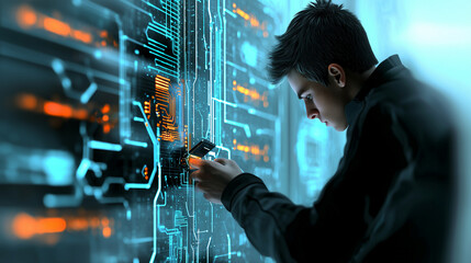 Engineer performing hard drive hot swap in server rack technology