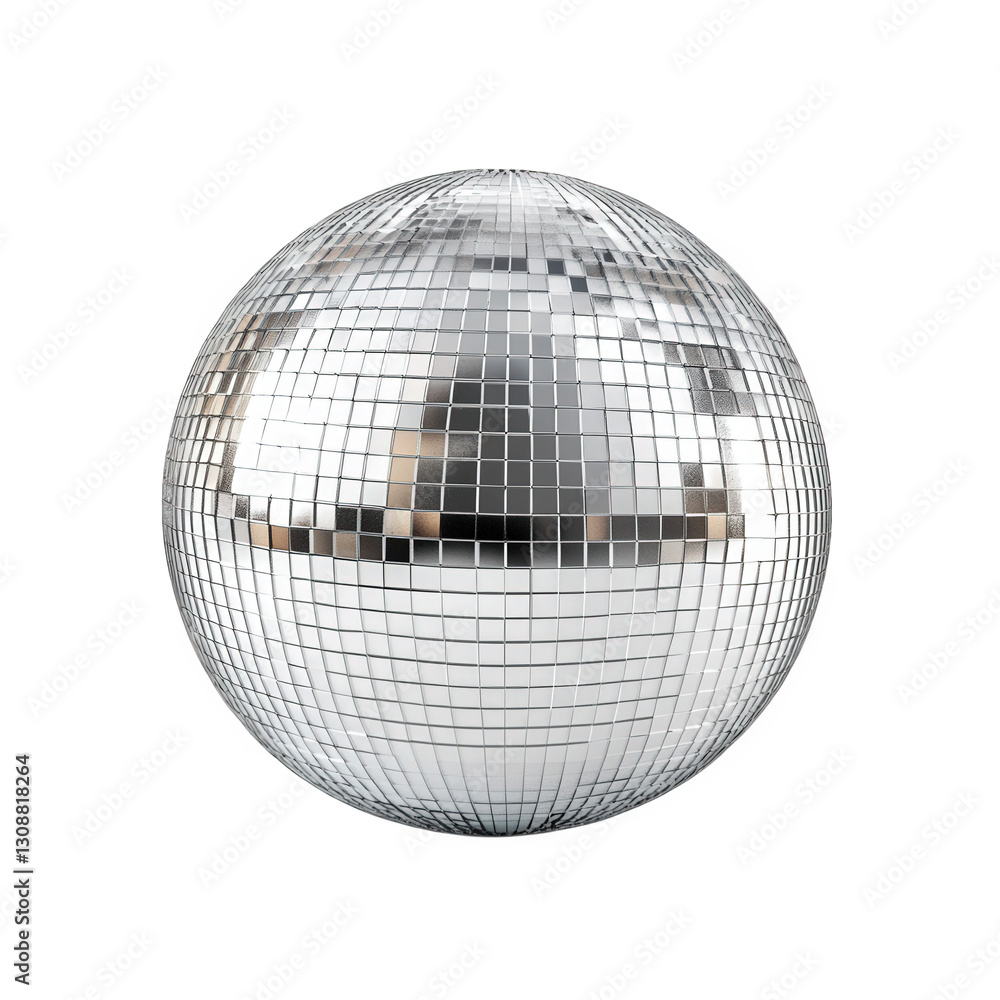 Poster shiny disco ball. characterized by its reflective. mosaic-like surface composed of small square mirr