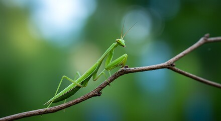 Green Praying Mantis on a Branch