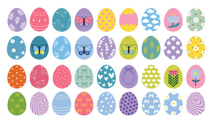 Set of black Easter eggs different shapes and form on white background. Spring holiday collection. Vector Illustration isolated. Happy easter eggs. Drawing clipart set. Easter day festival icons set