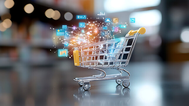 Digital shopping revolution online retail e-commerce virtual experience urban environment close-up view modern trends