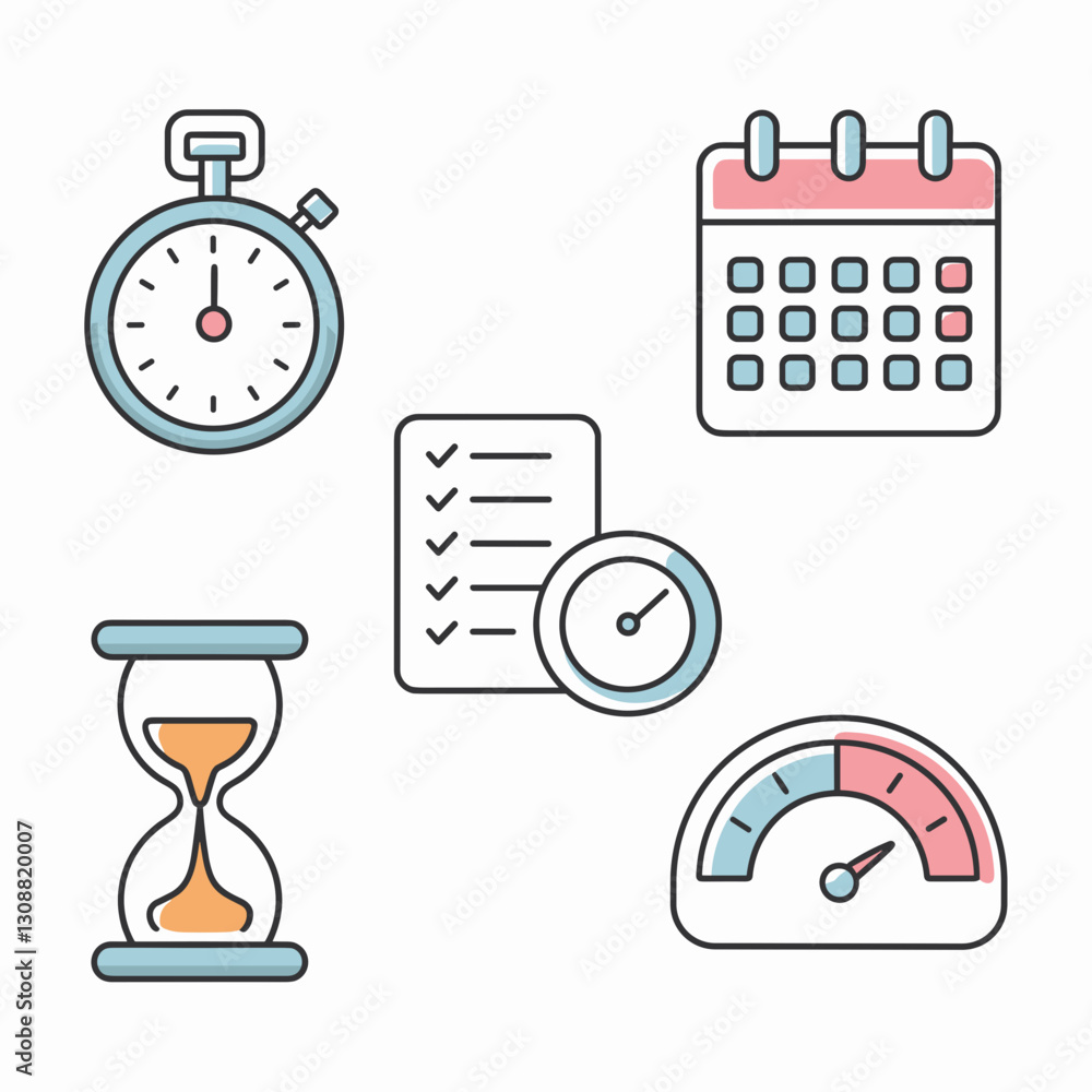 Poster clean and modern vector icons for time management and productivity