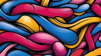 Colorful Abstract Swirl of Blue, Yellow, Pink and Red Wavy Lines on a Vibrant Background