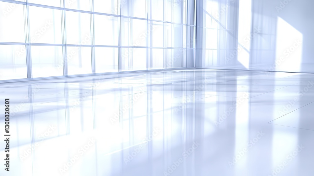 Poster bright and modern empty space with sleek white floors and large windows