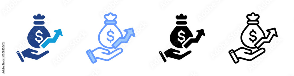 Poster revenue icon set multiple style collection