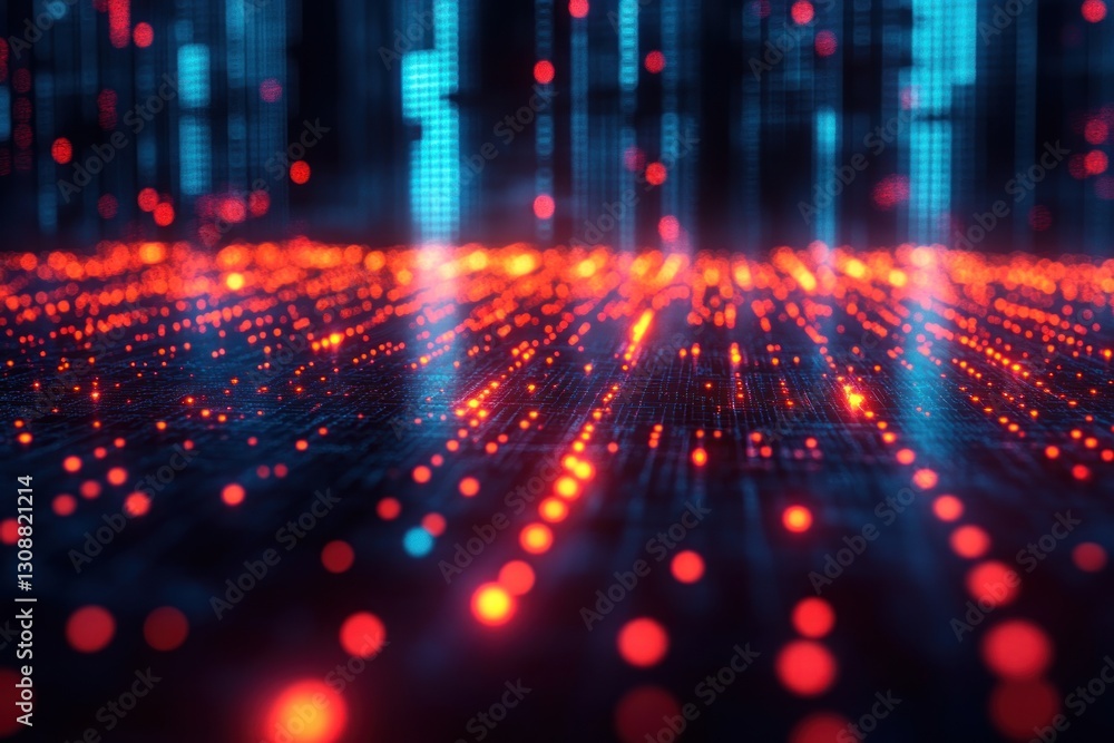 Poster digital city network glow, data streams, futuristic abstract background
