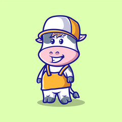 vector illustration of repairman cow mascot cartoon
