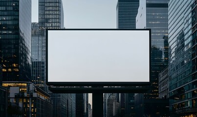 Empty Billboard Surrounded by Modern Skyscrapers in Urban Cityscape