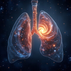 a spiral galaxy swirling into the shape of human lungs representing the respiratory system